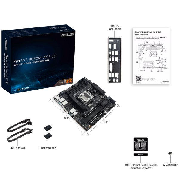 Материнская плата ASUS PRO WS B850M-ACE SE AM5 mATX 4xDDR5 2xPCIEx16 2xM.2 2хUSB-C DP HDMI VGA 10GLAN 2.5GLAN