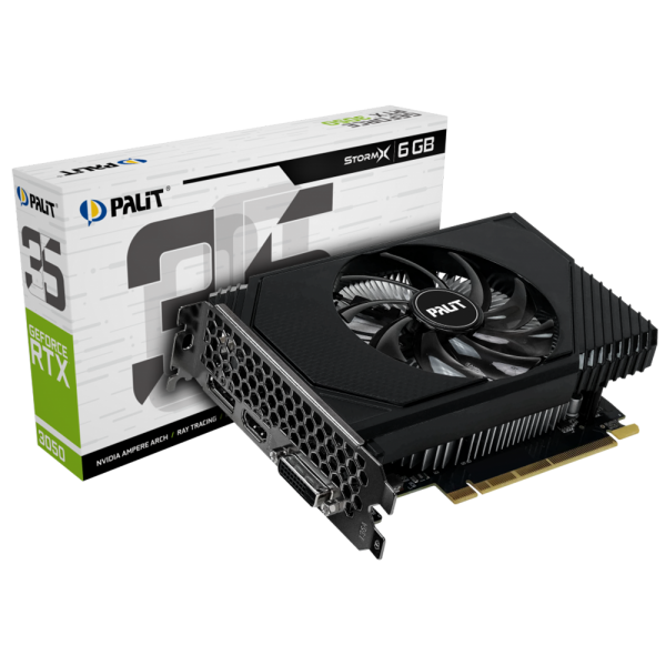 Видеокарта Palit RTX3050 STORMX 6GB GDDR6 96bit DVI DP HDMI 1FAN ITX RTL