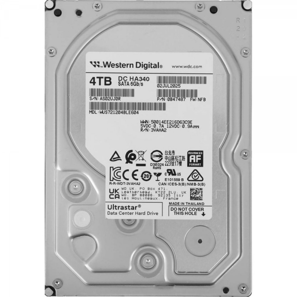 Жесткий диск WD SATA-III 4TB 0B47487 WUS721204BLE604 Ultrastar DC HA340 512E (7200rpm) 256Mb 3.5