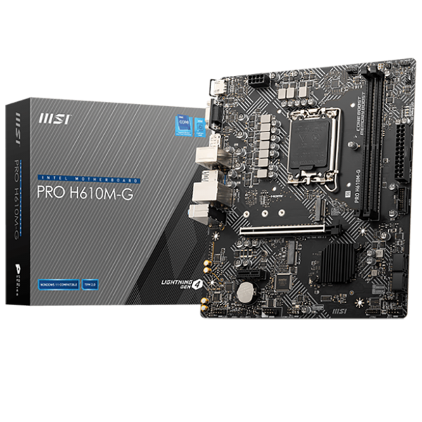 Материнская плата MSI PRO H610M-G H610, LGA1700, 2*DDR5, 1*PCIEx16, 1*PCIEx1, 1*M.2, 4*USB3.2Gen1, 6*USB2.0, 4*SATA3.0, 1G, VGA, DP, HDMI, M-ATX,  BULK