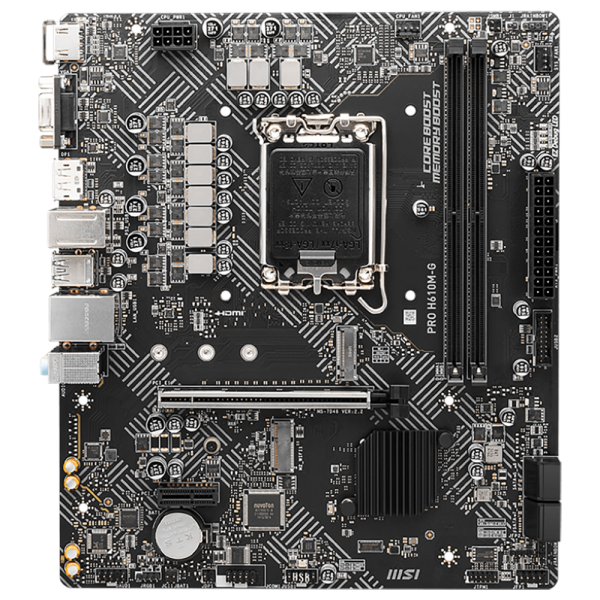 Материнская плата MSI PRO H610M-G H610, LGA1700, 2*DDR5, 1*PCIEx16, 1*PCIEx1, 1*M.2, 4*USB3.2Gen1, 6*USB2.0, 4*SATA3.0, 1G, VGA, DP, HDMI, M-ATX,  BULK