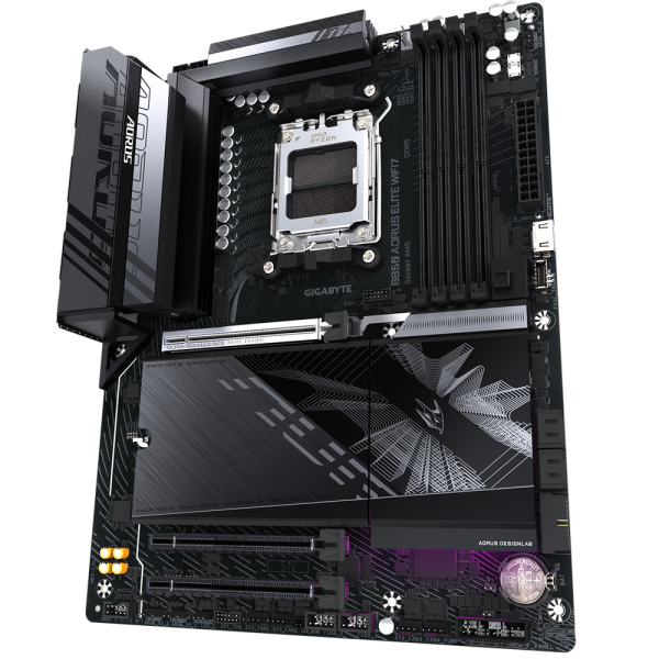 Материнская плата Gigabyte B850 AORUS ELITE WIFI7, Socket AM5, AMD B850, 4xDDR5-5200, HDMI+DP, 3xPCI-Ex16, 4xSATA3(RAID 0/1/10), 3xM.2, 8 Ch Audio, 1x2,5GLan, WiFi, (4+4)xUSB2.0, (7+2)xUSB3.2, (1+1)xUSB Type-C™, 1xPS/2, ATX, RTL