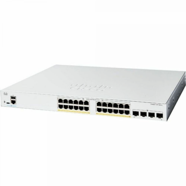 Коммутатор CISCO Catalyst 1200 24x10/100/1000 RJ-45 PoE+, 4x1G SFP+ uplinks, PoE+ 195W, Rack Mounting kit, Fanless, C1200-24P-4G