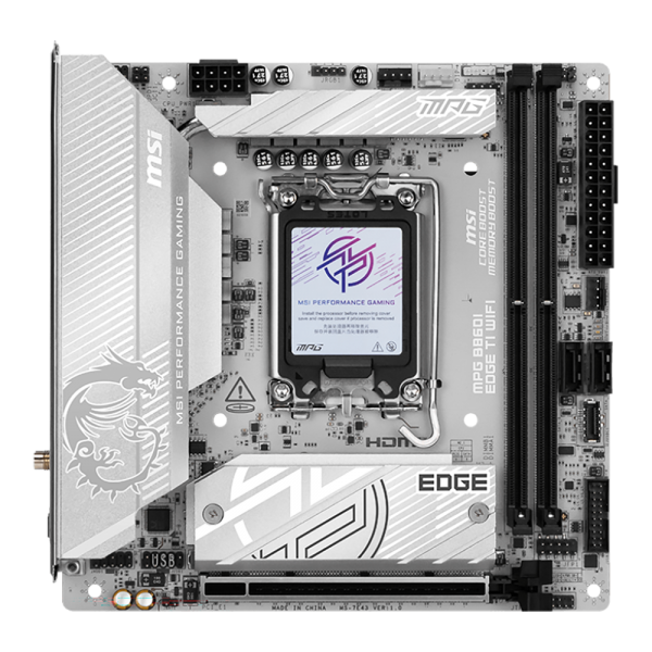 Материнская плата MSI MPG B860I EDGE TI WIFI B860, LGA1851, 2*DDR5, 1*PCIEx16, 2*M.2, 2*TypeC, 1*USB3.2Gen2, 6*USB3.2Gen1, 2*USB2.0, 2*SATA3.0, 2.5G, Type-C(DP), HDMI, ITX, RTL