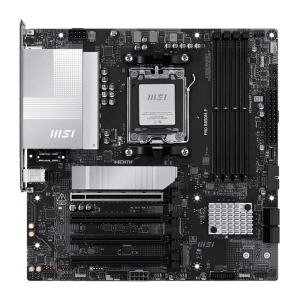 Материнская плата MSI PRO B850M-P B850, AM5, 4*DDR5, 4*PCIEx16, 3*M.2, 2*TypeC, 1*USB3.2Gen2, 6*USB3.2Gen1, 8*USB2.0, 4*SATA3.0, 5G, DP, HDMI, M-ATX, RTL