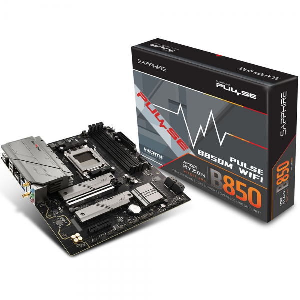 Материнская плата Sapphire B850M PULSE WIFI B850, AM5, 4*DDR5, 1*PCIEx16, 1*PCIEx4, 2*M.2, 2*TypeC, 4*USB3.2Gen1, 10*USB2.0, 4*SATA3.0, 2.5G, DP, HDMI, M-ATX, RTL