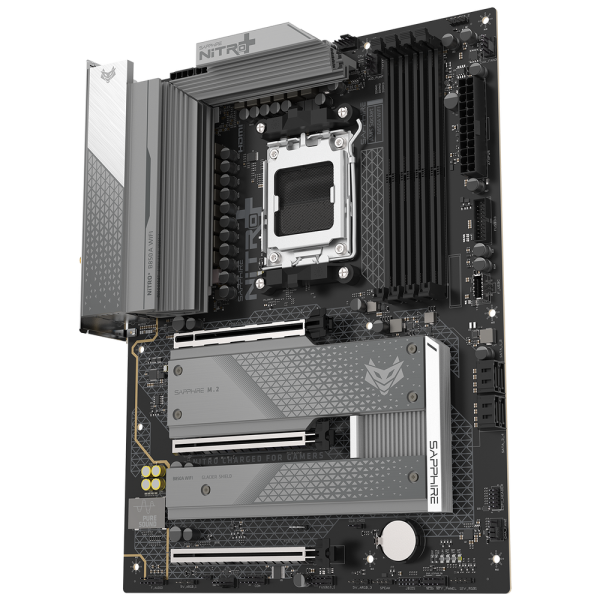 Материнская плата Sapphire B850A NITRO+ WIFI7 B850, AM5, 4*DDR5, 3*PCIEx16, 3*M.2, 2*TypeC, 3*USB3.2Gen2, 2*USB3.2Gen1, 6*USB2.0, 4*SATA3.0, 2.5G, DP, HDMI, ATX, RTL