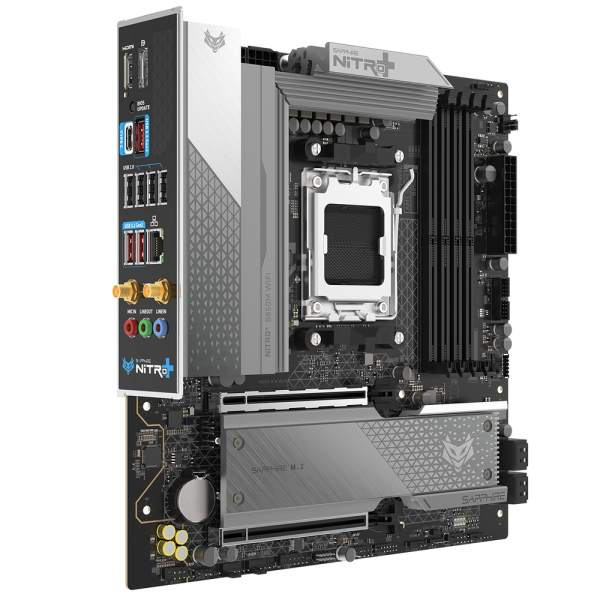Материнская плата Sapphire B850M NITRO+ WIFI B850, AM5, 4*DDR5, 2*PCIEx16, 2*M.2, 2*TypeC, 3*USB3.2Gen2, 2*USB3.2Gen1, 6*USB2.0, 4*SATA3.0, 2.5G, DP, HDMI, M-ATX, RTL
