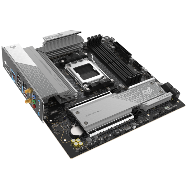 Материнская плата Sapphire B850M NITRO+ WIFI B850, AM5, 4*DDR5, 2*PCIEx16, 2*M.2, 2*TypeC, 3*USB3.2Gen2, 2*USB3.2Gen1, 6*USB2.0, 4*SATA3.0, 2.5G, DP, HDMI, M-ATX, RTL