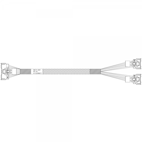 Кабель Amphenol RMC74-6891 Cable MCIO x8 74P (прямой)  -TO-  2*MCIO x4 38P (прямой) , 85 Ohm, PCIe 5.0, L:70cm