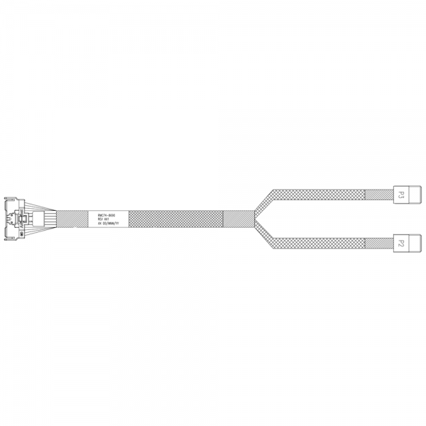 Кабель Amphenol RMC74-8690 Cable MCIO x8 74P (прямой)  -TO-  2x HD MiniSAS 4i 36P (SFF8643 прямой) , 85 Ohm, SAS 4.0 / PCIe 4.0, L:80cm