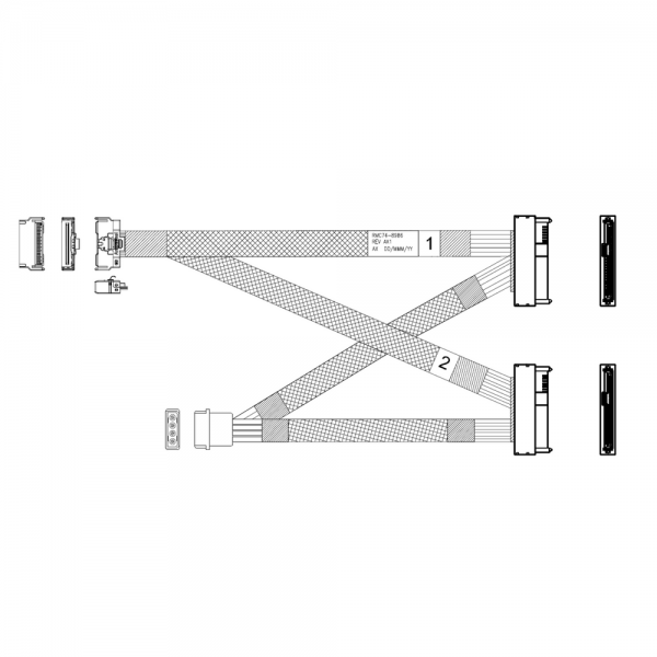Кабель Amphenol RMC74-8986 Cable MCIO x8 74P (прямой)  -TO-  2* U.2 (SFF-8639)  , 85 Ohm, PCIe Gen 5, L:80cm