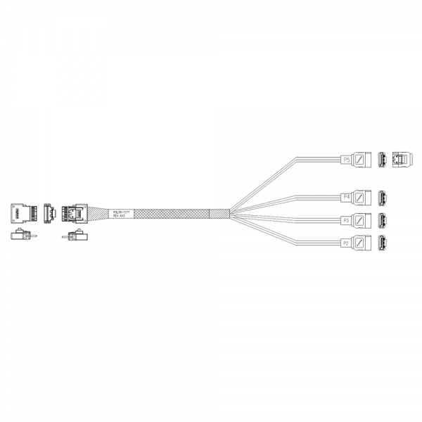 Кабель Amphenol RSL38-1277 Cable  Slimline SASx4 (SFF8654)  -to-  4 SATA (7pin) , 100 Ohm, (6G), 100CM