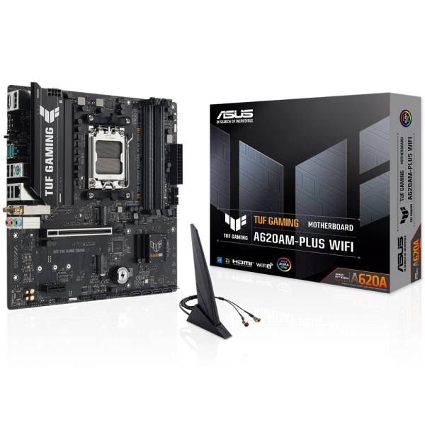 Материнская плата ASUS TUF GAMING A620AM-PLUS WIFI AM5 mATX 4xDDR4 PCIEx16 2xPCIEx1 2xM.2 2xDP HDMI 2.5GLAN WIFI 6