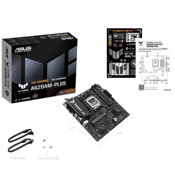 Материнская плата ASUS TUF GAMING A620AM-PLUS AM5 mATX 4xDDR5 PCIEx16 PCIEx1 2xM.2 2xDP HDMI 2.5GLAN