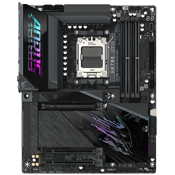 Материнская плата Gigabyte X870E AORUS PRO X3D X870E, AM5, 4*DDR5, 3*PCIEx16, 4*M.2, 2*TypeC, 5*USB3.2Gen2, 7*USB3.2Gen1, 4*USB2.0, 4*SATA3.0, 5G, 2*Type-C(DP), HDMI, ATX, RTL