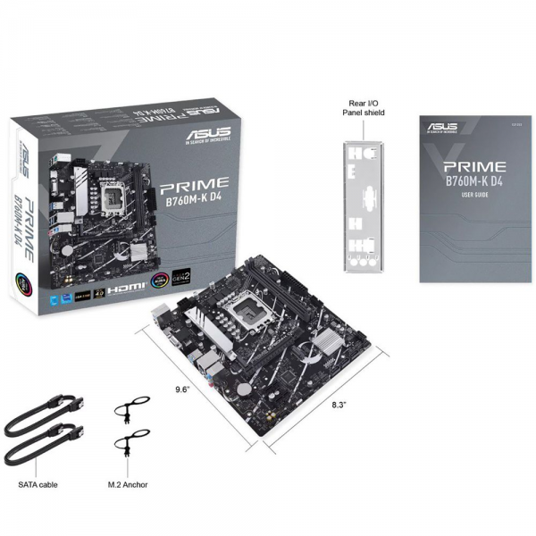 Материнская плата ASUS PRIME B760M-K D4 LGA1700 mATX 2xDDR4 PCIEx16 2xPCIEx1 2xM.2 HDMI VGA 2.5GLAN