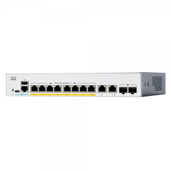 Коммутатор CISCO Catalyst 1300, 8x 10/100/1000 Ethernet RJ45 ports, 2x1Gb RJ45/SFP Combo uplinks, Fanless, Ext Power Supply, C1300-8T-E-2G