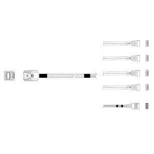 Кабель Miradeed  MD-6715030,  HDmSAS SFF8643 -to- 4*SATA + SideBand, 12G, 85 Ohm, 100cm