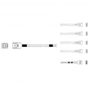 Кабель Miradeed  MD-6715031, HDmSAS SFF8643 -to- 4*SATA + SideBand, 12G, 85 Ohm, 80cm