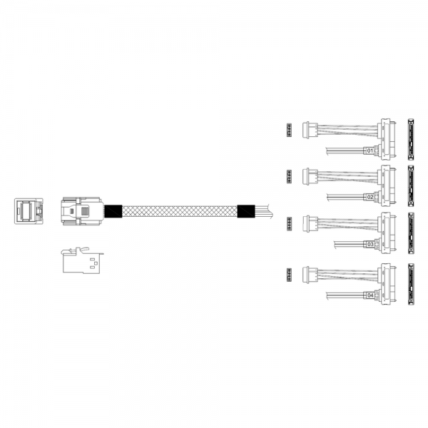 Кабель Miradeed  MD-6715033,  HDmSAS SFF8643 -to- 4*SAS SFF8482 , 12G, 85 Ohm, 100cm