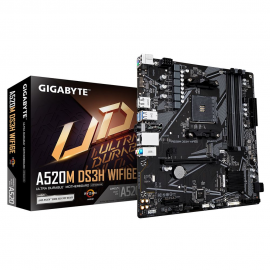 Материнская плата Gigabyte A520M DS3H WF6E A520, AM4, 4xDDR4, 1_PCI-Ex16,4_M.2, 6_USB3.2Gen1, 8_USB2.0, 4*SATA3.0, 1G, DP, HDMI, ATX, RTL