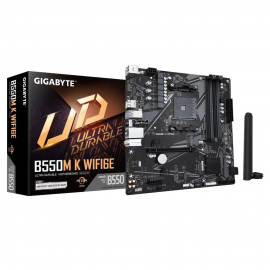 Материнская плата Gigabyte B550M K WIFI6E B550, AM5, 4xDDR4, 1*PCI-Ex16,2*M.2, 6*USB3.2Gen1, 6*USB2.0, 4*SATA3.0, 1G, DP, HDMI, ATX, RTL