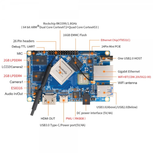 Одноплатный компьютер Orange Pi 4 LTS 4GB 16GB