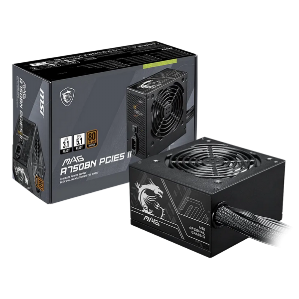 Блок питания ПК MSI MAG A750BN PCIE5 II 750W, Non-Modular, 80+ Bronze, Color Box