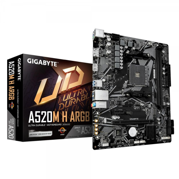 Материнская плата Gigabyte A520M H ARGB A520, AM4, 2*DDR4, 1*PCIEx16, 1*PCIEx1, 1*M.2, 6*USB3.2Gen1, 6*USB2.0, 4*SATA3.0, 1G, DP, HDMI, M-ATX, RTL