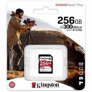 Карта памяти Kingston SDXC 256GB Canvas React Plus Memory Card SDR2/256GB UHS-II U3 Class 10/V90, w/o Adapter, 300/260Mb/s, RTL
