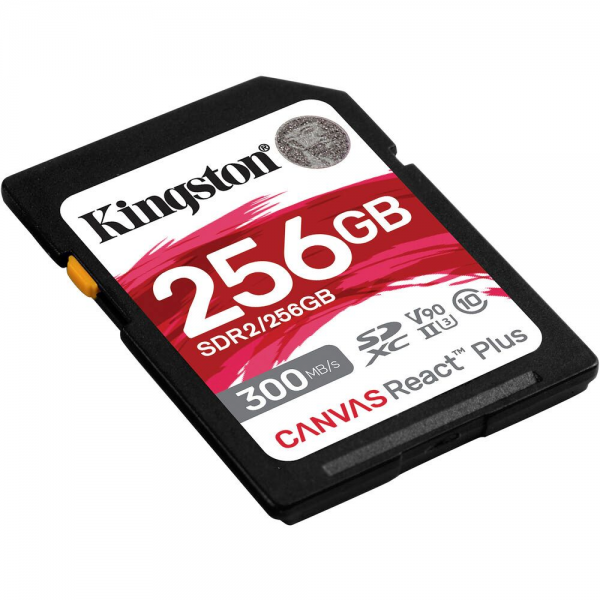 Карта памяти Kingston SDXC 256GB Canvas React Plus Memory Card SDR2/256GB UHS-II U3 Class 10/V90, w/o Adapter, 300/260Mb/s, RTL