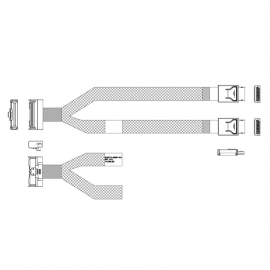 Кабель DiliVing DLMC74-6658  Cable MCIO x8 74P (прямой)  -TO-  2x OCuLink x4 42P (прямой) , 85 Ohm, PCIe 4.0, L:80cm (CMC11)