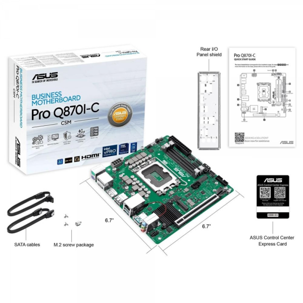 Материнская плата ASUS PRO Q870I-C-CSM LGA1851 mini-ITX 2xDDR5 PCIEx16 M.2 USB-C 2xDP HDMI GLAN