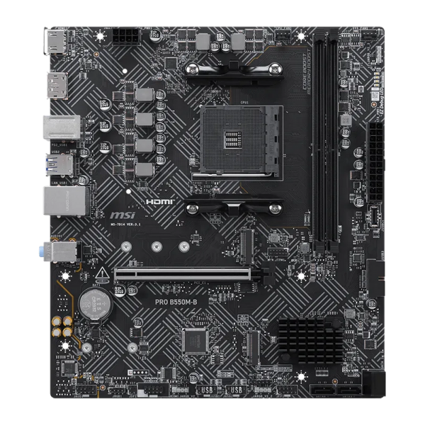 Материнская плата MSI PRO B550M-B B550, AM4, 2*DDR4, 1*PCIEx16, 2*M.2, 1*TypeC, 6*USB3.2 Gen1, 6*USB2.0,  4*SATA3, 1G, DP, HDMI, M-ATX, RTL