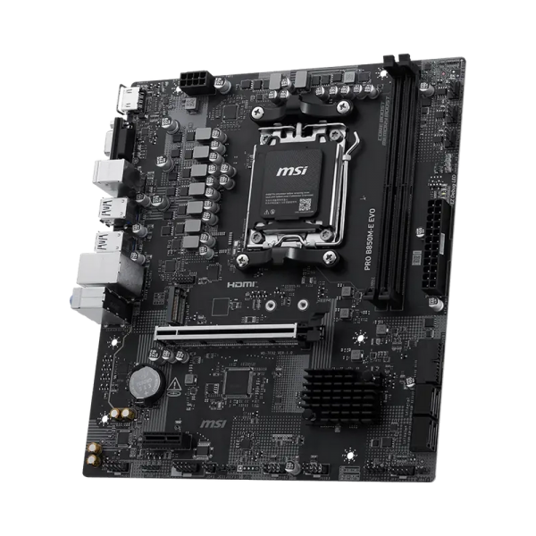 Материнская плата MSI PRO B850M-E EVO B850, AM5, 2*DDR5, 1*PCIEx16, 1*PCIEx1, 1*M.2, 6*USB3.2Gen1, 6*USB2.0, 4*SATA3.0, 2.5G, VGA, HDMI, M-ATX, RTL