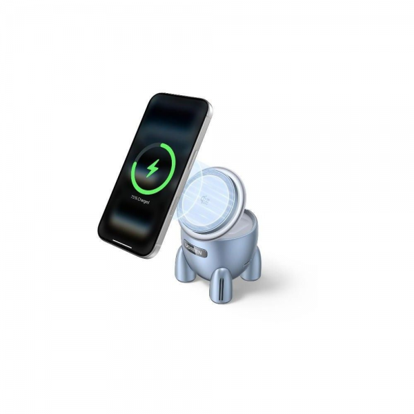 Магнитное зарядное устройство UGREEN W713 (65300) UNO 2-in-1 Magnetic 25W Wireless Qi2 Charger. Цвет: серебристо-голубой