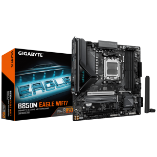 Материнская плата Gigabyte B850M EAGLE WIFI7 B850, AM5, 4xDDR5, 2*PCIEx16, 2*M.2, 2*TypeC, 1*USB3.2Gen2, 4*USB3.2Gen1, 8*USB2.0, 4*SATA3.0, 2.5G, 2*DP, HDMI, M-ATX, RTL