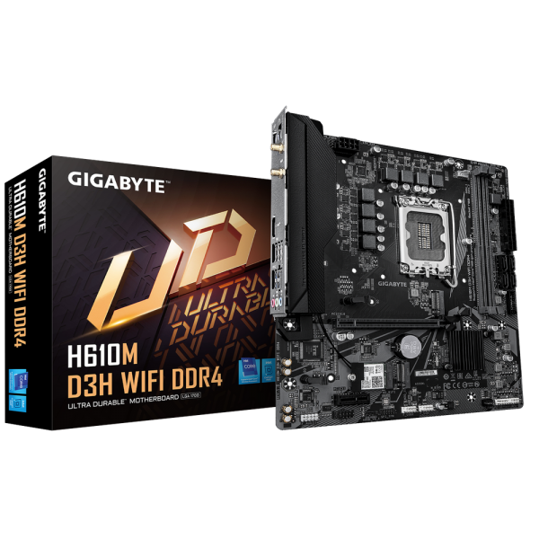 Материнская плата Gigabyte H610M D3H WIFI DDR4 H610, LGA1700, 2*DDR4, 1*PCIEx16, 1*PCIEx1, 2*M.2 4*USB3.2Gen1, 8*USB2.0, 4*SATA3.0, 1G, HDMI, M-ATX, RTL