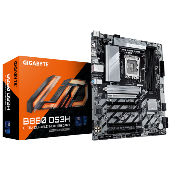 Материнская плата Gigabyte B860 DS3H B860, LGA1851, 4*DDR5, 5*PCIEx16, 2*M.2, 2*TypeC, 1*USB3.2Gen2, 2*USB3.2Gen1, 8*USB2.0, 4*SATA3.0, 2.5G, DP, HDMI, ATX, RTL