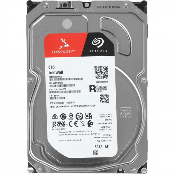 Жесткий диск Seagate SATA-III 8TB ST8000VN002 NAS Ironwolf 512E (5400rpm) 256Mb 3.5