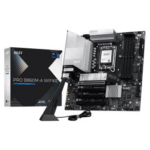 Материнская плата MSI PRO B860M-A WIFI6E B860, LGA1851, 4*DDR5, 4*PCIEx16, 3*M.2, 2*TypeC, 1*USB3.2Gen2, 6*USB3.2Gen1, 6*USB2.0, 4*SATA3.0, 5G, Type-C(DP), DP, HDMI, M-ATX, RTL
