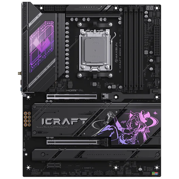 Материнская плата Maxsun MS-iCraft B850 AIGA B850, AM5, 4*DDR5, 2*PCIEx16, 1*PCIEx1, 4*M.2, 2*TypeC, 1*USB3.2Gen1, 4*USB3.2Gen2, 6*USB2.0, 2*SATA3.0, 5G, DP, HDMI, ATX, RTL