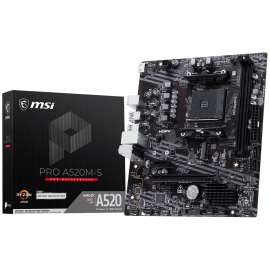Материнская плата MSI PRO A520M-S A520M, AM4, 2*DDR4, 1*PCIEx16, 1*PCIEx1, 1*M.2, 2*TypeC, 2*USB3.2Gen2, 6*USB3.2Gen1, 6*USB2.0, 4*SATA3.0, 1G, HDMI, M-ATX, RTL
