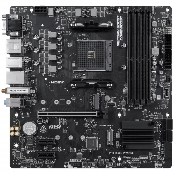 Материнская плата MSI PRO B550M-P WIFI6E B550, AM4, 4*DDR4, 1*PCIEx16, 2*PCIEx1, 2*M.2, 1*TypeC, 6*USB3.2Gen1, 6*USB2.0, 4*SATA3.0, 1G, VGA, DP, HDMI, ATX, RTL