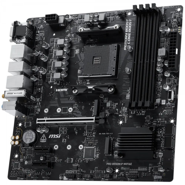 Материнская плата MSI PRO B550M-P WIFI6E B550, AM4, 4*DDR4, 1*PCIEx16, 2*PCIEx1, 2*M.2, 1*TypeC, 6*USB3.2Gen1, 6*USB2.0, 4*SATA3.0, 1G, VGA, DP, HDMI, ATX, RTL
