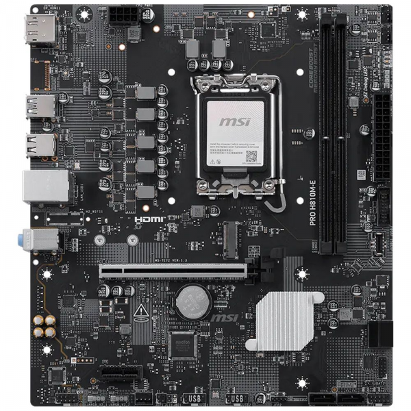 Материнская плата MSI PRO H810M-E H810, LGA1851, 2*DDR5, 1*PCIEx16, 1*PCIEx1, 1*M.2, 1*TypeC, 4*USB3.2 Gen1, 8*USB2.0,  4*SATA3, 2.5G, DP, HDMI, M-ATX, RTL