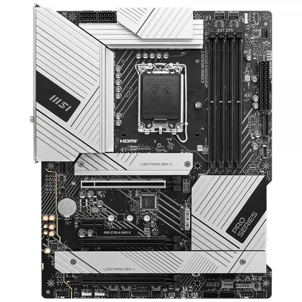 Материнская плата MSI PRO Z790-A WIFI II Z790, LGA1700, 4*DDR5, 3*PCIEx16, 1*PCIEx1, 4*M.2, 2*TypeC, 3*USB3.2 Gen2, 4*USB3.2 Gen1, 6*USB2.0,  6*SATA3, 2.5G, DP, HDMI, ATX, RTL