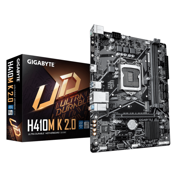 Материнская плата Gigabyte H410M K 2.0 1.0 H410, LGA1200, 2xDDR4, 1*PCI-Ex16, 1*PCI-Ex1, 1*M.2, 4*USB3.2Gen1, 6*USB2.0, 2*SATA3.0, 1G, HDMI, MATX, RTL