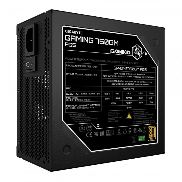 Блок питания ПК Gigabyte GME750GM PG5 750W, 80Plus, Platinum, Полностью модульный, PCIe Gen 5.1, ATX 3.1 compatible.